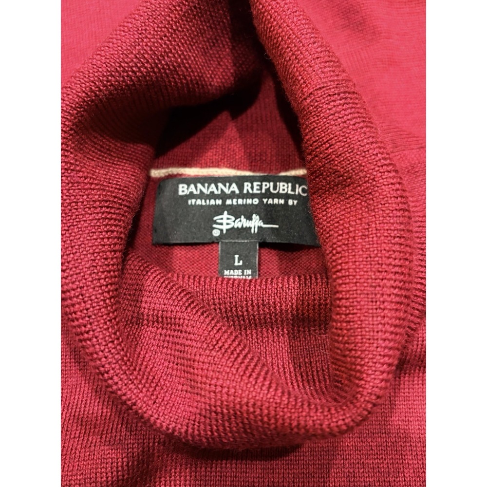 Banana Republic Sweater Mens L Dark Red Italian Merino Wool Baruffa Turtleneck - Picture 5 of 7